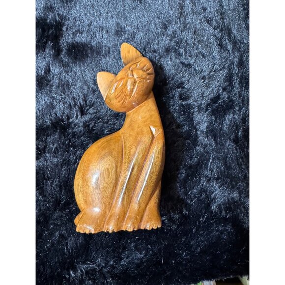 Hand-Carved Wooden Cat Sculpture Figurine 8" Tall - Picture 5 of 8